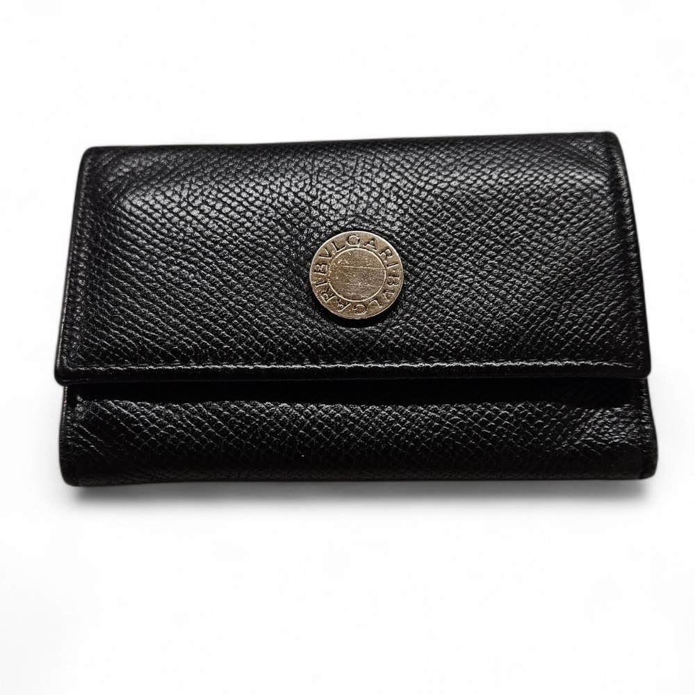 BVLGARI Black Leather Keyholder Wallet Silver